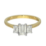 18ct Yellow Gold 0.84ct Total Certificated Emerald Cut Diamond Trilogy Ring
