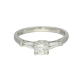 Platinum 0.71ct G SI2 Certificated Diamond Ring with Tapered Baguette Shoulders