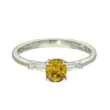 Platinum 0.54ct Natural Yellow Diamond Solitaire Ring with Tapered Baguette Shoulders