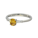 Platinum 0.54ct Natural Yellow Diamond Solitaire Ring with Tapered Baguette Shoulders