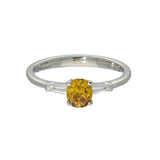 Platinum 0.54ct Natural Yellow Diamond Solitaire Ring with Tapered Baguette Shoulders