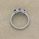 Platinum Cushion Cut Sapphire 3 Stone Diamond Halo Cluster Ring