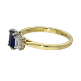 18ct Yellow Gold 0.61ct Emerald Cut Sapphire and 0.49ct Diamond 3 Stone Ring