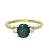 18ct Yellow Gold Teal Indicolite Tourmaline & Diamond Trilogy Ring