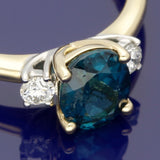 18ct Yellow Gold Teal Indicolite Tourmaline & Diamond Trilogy Ring