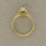 18ct Yellow Gold 0.50ct Oval Opal and Diamond Halo Shoulders Ring