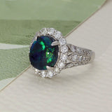Platinum 3.91ct Black Opal and 1.5ct Diamond Cocktail Ring