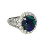 Platinum 3.91ct Black Opal and 1.5ct Diamond Cocktail Ring