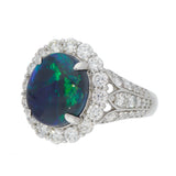 Platinum 3.91ct Black Opal and 1.5ct Diamond Cocktail Ring