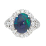 Platinum 3.91ct Black Opal and 1.5ct Diamond Cocktail Ring