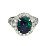 Platinum 3.91ct Black Opal and 1.5ct Diamond Cocktail Ring