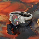 Platinum 1.45ct Black Opal and Baguette Diamond Ring