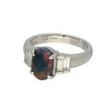 Platinum 1.45ct Black Opal and Baguette Diamond Ring