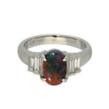Platinum 1.45ct Black Opal and Baguette Diamond Ring