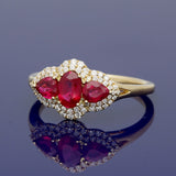 18ct Yellow Gold Ruby & Diamond Trilogy Cluster Ring