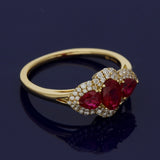 18ct Yellow Gold Ruby & Diamond Trilogy Cluster Ring