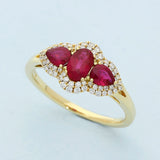 18ct Yellow Gold Ruby & Diamond Trilogy Cluster Ring