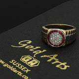 9ct Gold Men's Two Tone Ruby and Diamond Rolex Ring