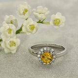 Platinum Yellow Sapphire & Diamond Halo Ring