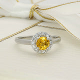Platinum Yellow Sapphire & Diamond Halo Ring