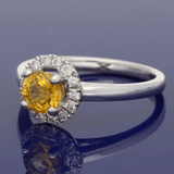 Platinum Yellow Sapphire & Diamond Halo Ring