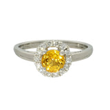 Platinum Yellow Sapphire & Diamond Halo Ring
