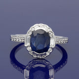 18ct White Gold 2.37ct Oval Sapphire and Diamond Halo Ring