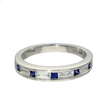 18ct White Gold Sapphire & Baguette Cut Diamond Half Eternity Ring