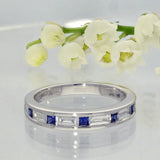 18ct White Gold Sapphire & Baguette Cut Diamond Half Eternity Ring