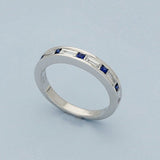 18ct White Gold Sapphire & Baguette Cut Diamond Half Eternity Ring