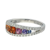 18ct White Gold Graduated Rainbow Sapphire and Diamond Half Eternity Ring
