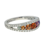 18ct White Gold Graduated Rainbow Sapphire and Diamond Half Eternity Ring