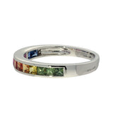 Platinum Princess Cut Rainbow Sapphire Channel Set Half Eternity Ring