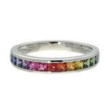 Platinum Princess Cut Rainbow Sapphire Channel Set Half Eternity Ring