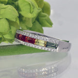 18ct White Gold Rainbow Sapphire and Diamond Half Eternity Ring