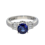 Platinum Sapphire and Baguette Diamond Ring