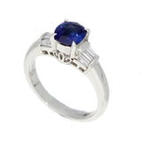 Platinum Sapphire and Baguette Diamond Ring