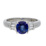 Platinum Sapphire and Baguette Diamond Ring