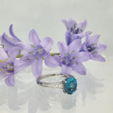 18ct White Gold 3ct Natural Blue Zircon Ring with Diamond Shoulders Ring