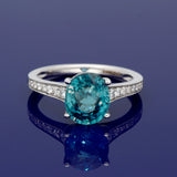 18ct White Gold 3ct Natural Blue Zircon Ring with Diamond Shoulders Ring