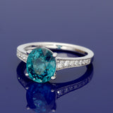 18ct White Gold 3ct Natural Blue Zircon Ring with Diamond Shoulders Ring