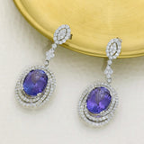 Pre-owned 18ct White Gold Tanzanite and Diamond Statement Large Cluster Drop Earrings