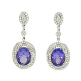 Pre-owned 18ct White Gold Tanzanite and Diamond Statement Large Cluster Drop Earrings