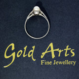 Vintage Platinum Toi et Moi Two Stone Diamond & Pearl Ring
