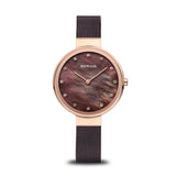 Ladies Bering 34mm 2 Tone Pvd Stainless Steel Mesh Bracelet Watch, 12034-265