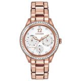 Ladies Citizen Silhouette Crystal Eco-Drive Rose PVD Bracelet Watch, FD2013-50A