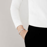 Lalique Cabochon Flexible Bangle, Opalescent Crystal & Silver 10693600 Small