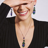 Lalique Peacock Paon Earrings - Blue Crystal, Green Lacquer & Silver 10736900