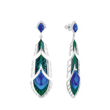 Lalique Peacock Paon Earrings - Blue Crystal, Green Lacquer & Silver 10736900