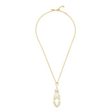 Lalique Long Paon Peacock Pendant White Pearly Crystal, 18ct Gold Plate 10737200